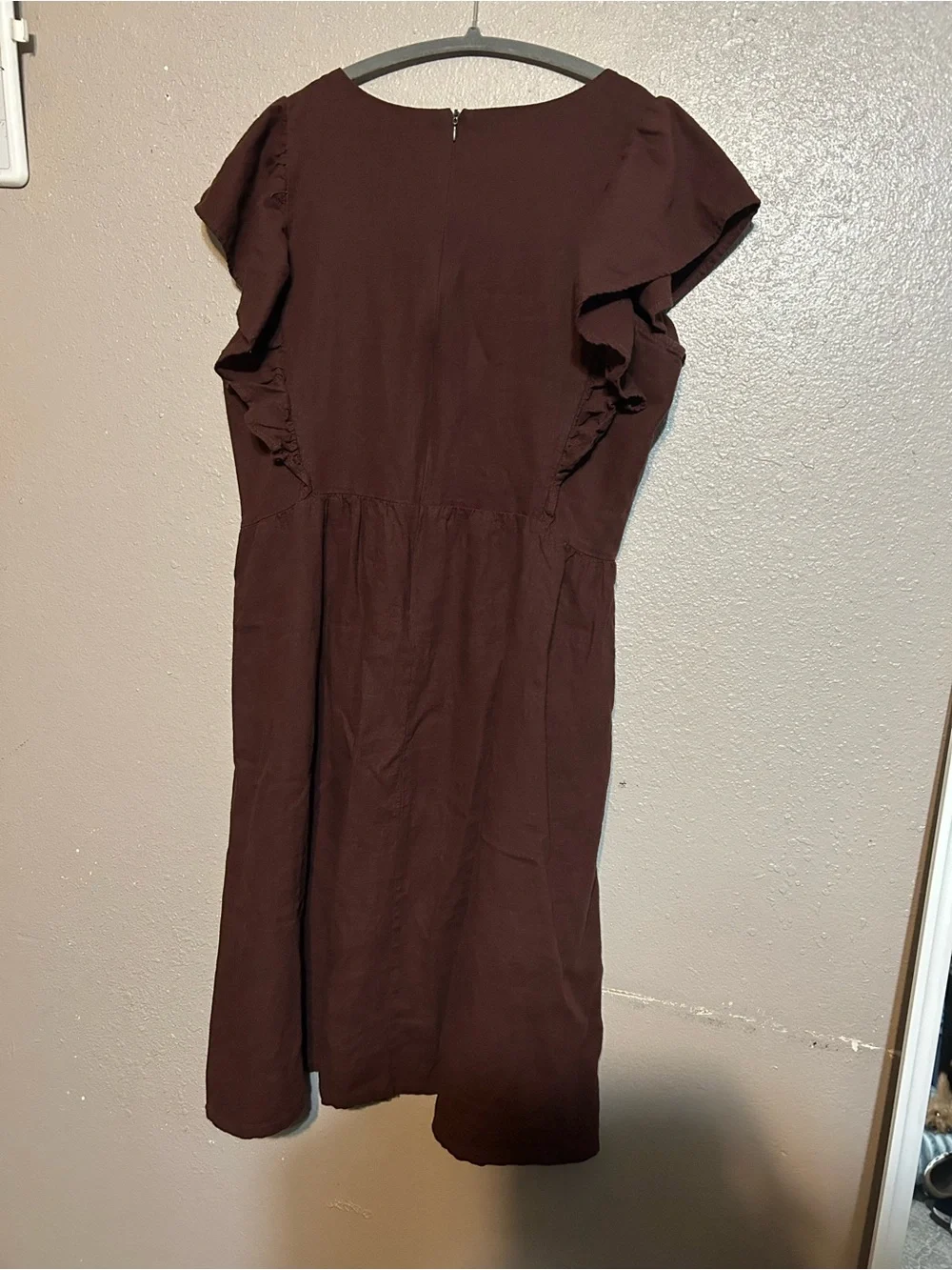 Una Brown Ruffle Sleeve Mini Dress - Picture 2 of 7
